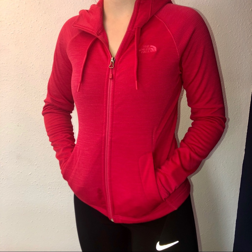 The North Face zip up pink hoodie